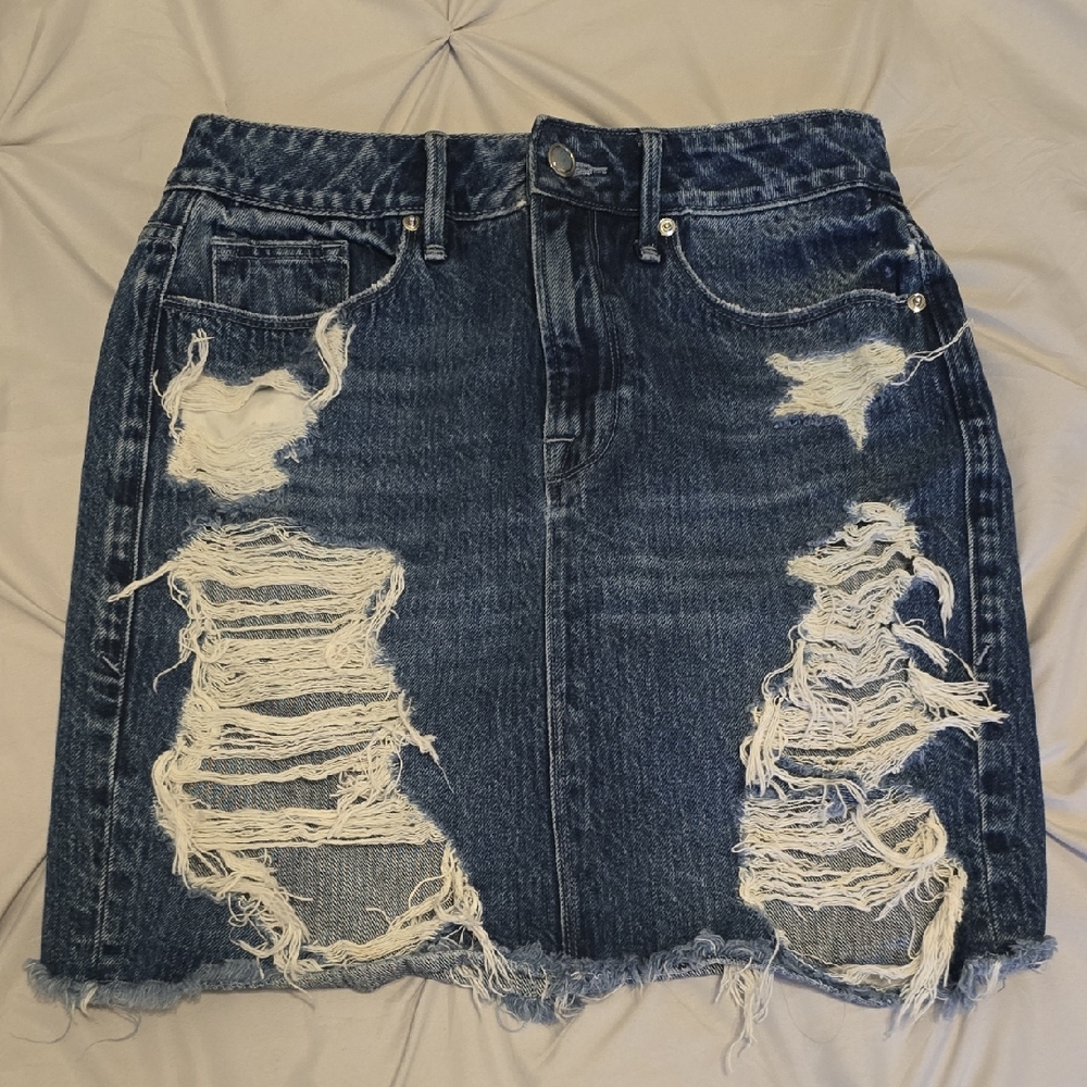 Distressed Denim Skirt